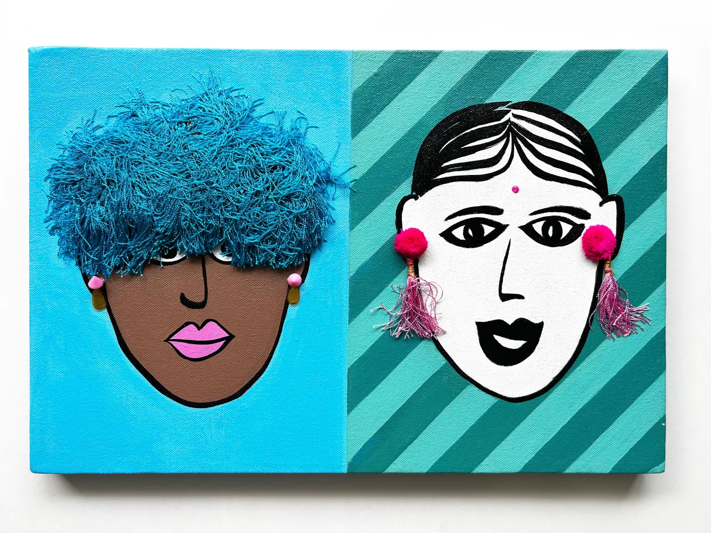 Blue hair + Pink earrings