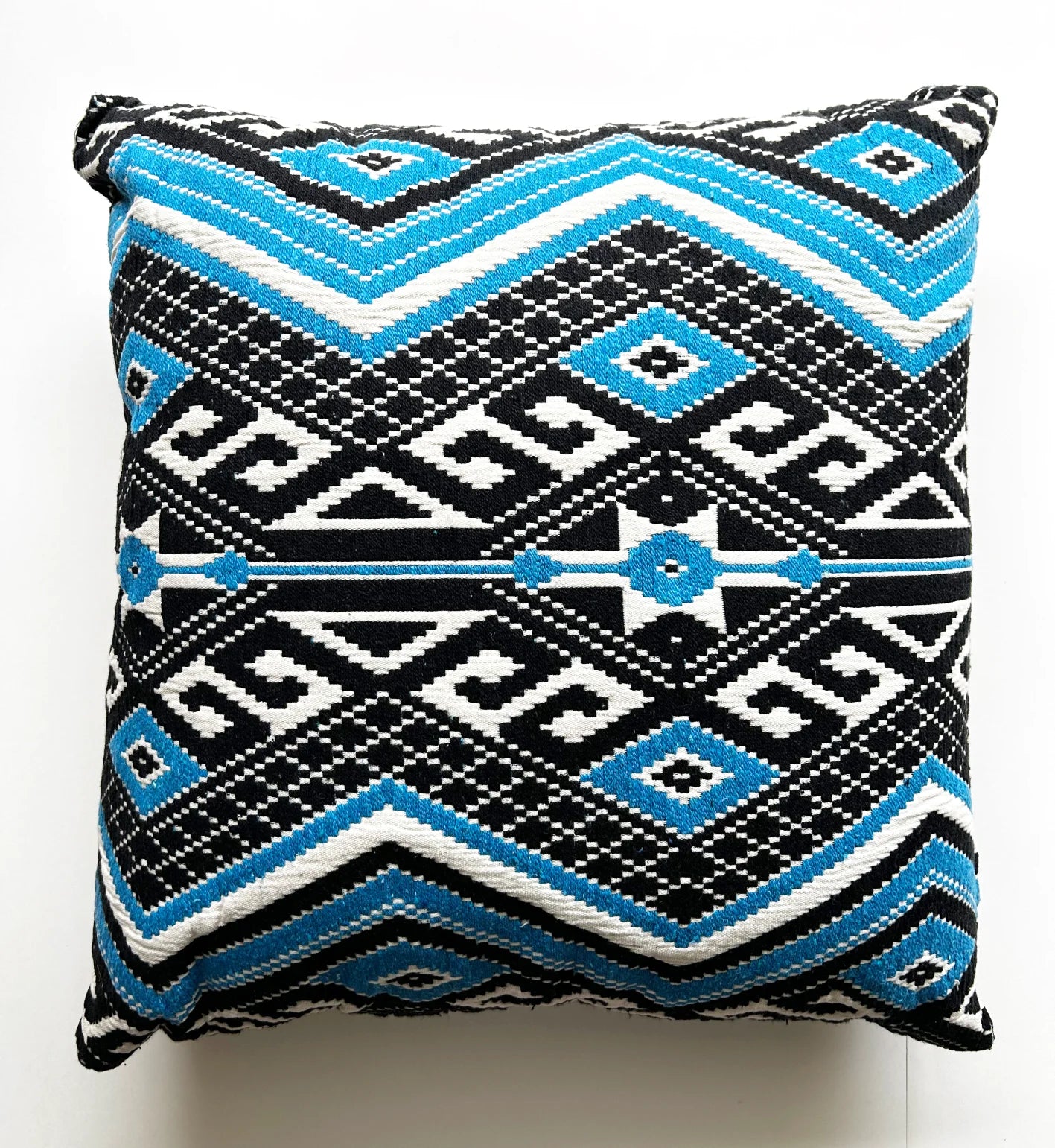Blue, black & white cushion